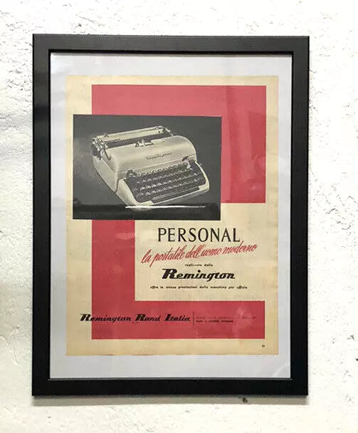 Quadro Pubblicità Remington Macchina Per Scrivere Da Rivista Epoca Anno 1954