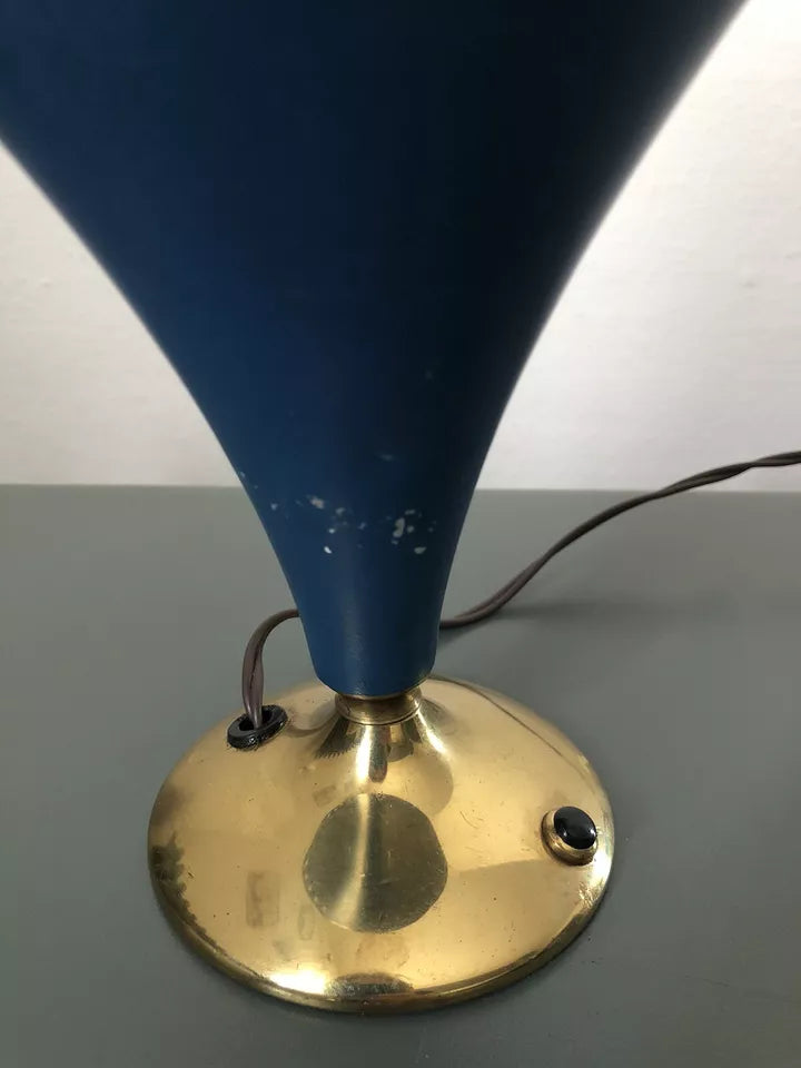 Lampada Da Tv Tavolo Vintage Epoca Anni 50 Blu Navy E Ottone Alluminio Con Base