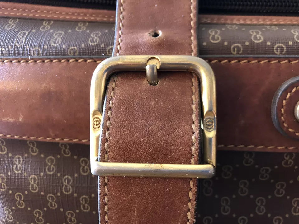 Valigia Viaggio Uomo Gucci Originale Vintage Anni 70 Tessuto e Pelle Colore Marrone Inserti in Cuoio