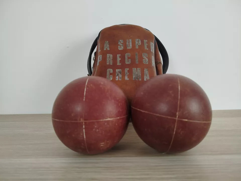 2 Coppia Di Bocce Vintage La Super Precisa Crema Con Custodia E Pezzuola Epoca