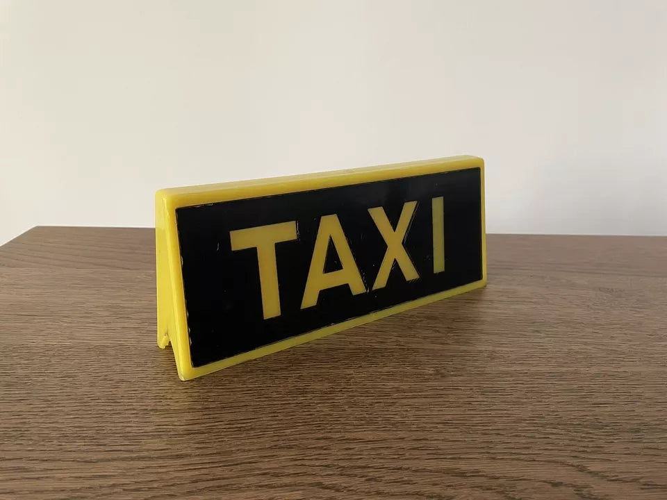Insegna Taxi Vintage Epoca Anni 70 Giallo Nero Originale Italia Bifacciale