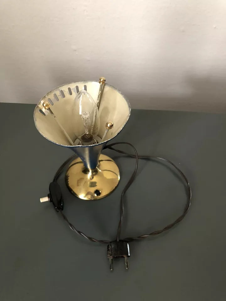 Lampada Da Tv Tavolo Vintage Epoca Anni 50 Blu Navy E Ottone Alluminio Con Base