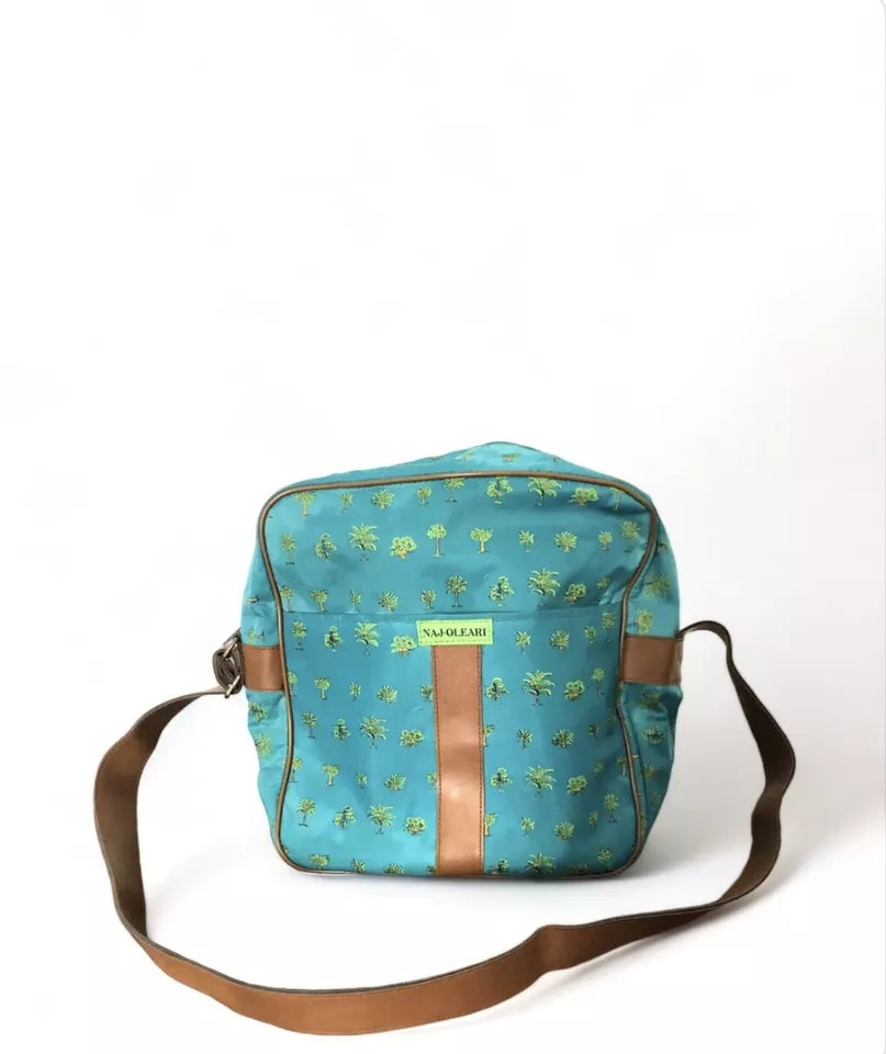 Borsa Tracolla Naj Oleari Vintage Tessuto Verde Stampa Palme Set Mare Spiaggia