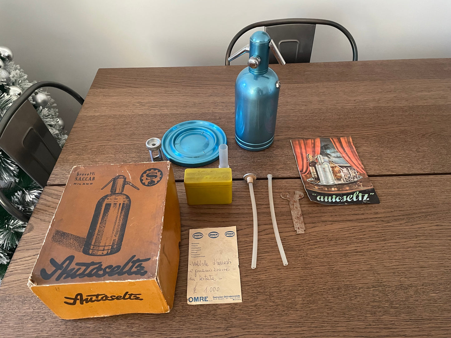 Seltz Sifone Autoseltz SACCAB Azzurro Design Sergio Asti Scatola Cartucce libretto istruzioni