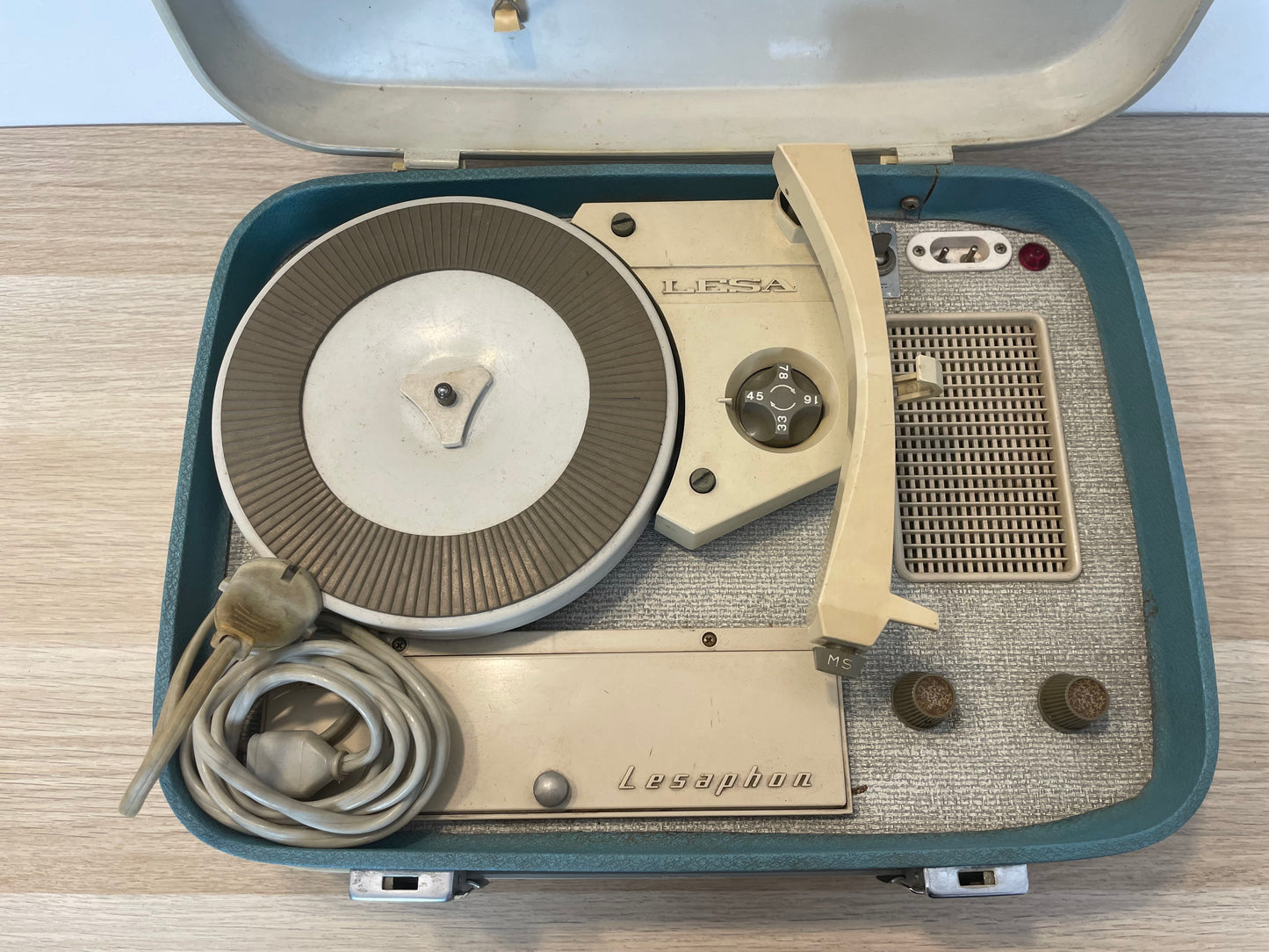 Fonovaligia Lesa LF 470 Vintage Epoca Anni 60 Per Pezzi Di Ricambio Grigia E Blu