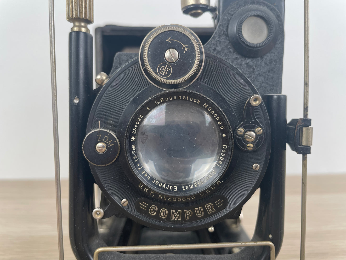 Antica Fotocamera A Soffietto Obiettivo Compur Macchina Fotografica Epoca Nero