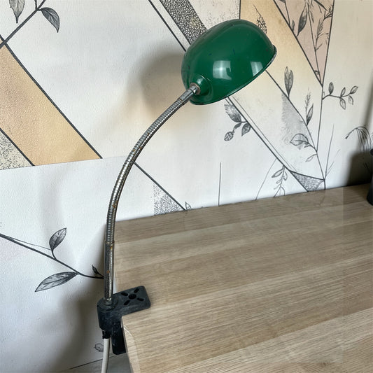 Lampada Vintage Da Tavolo Snodabile Anni 70 Industriale Verde Con Morsetto