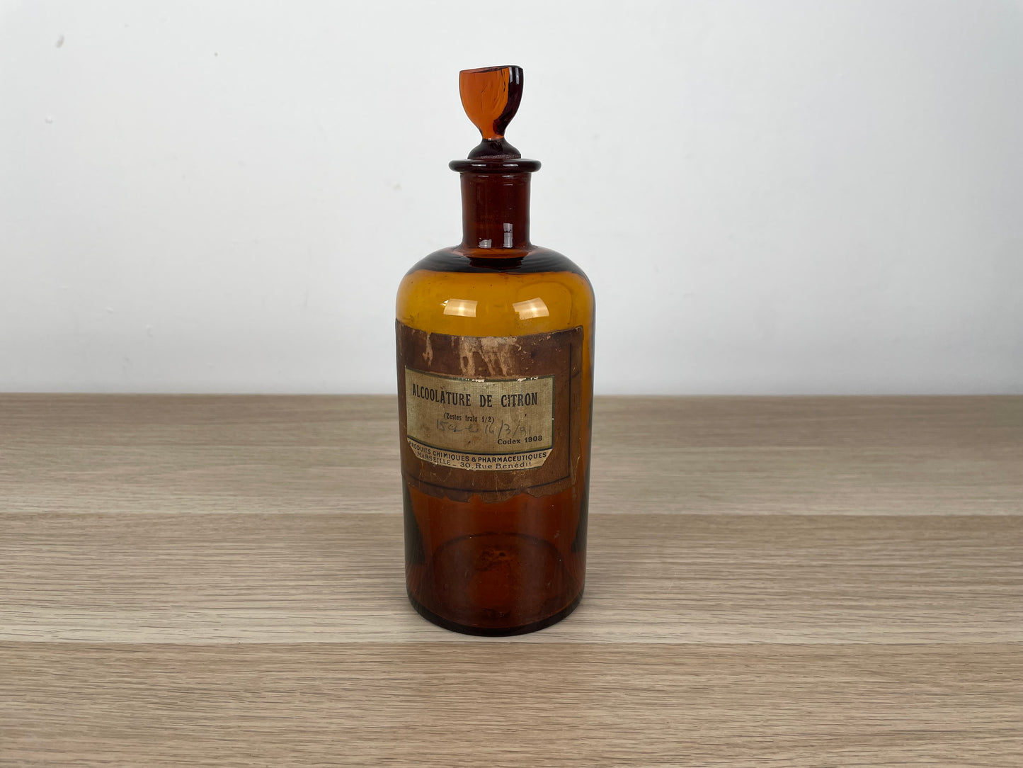 Antico Barattolo Flacone Da Farmacia Alcoolature De Citron Bottiglia Ambrata 800