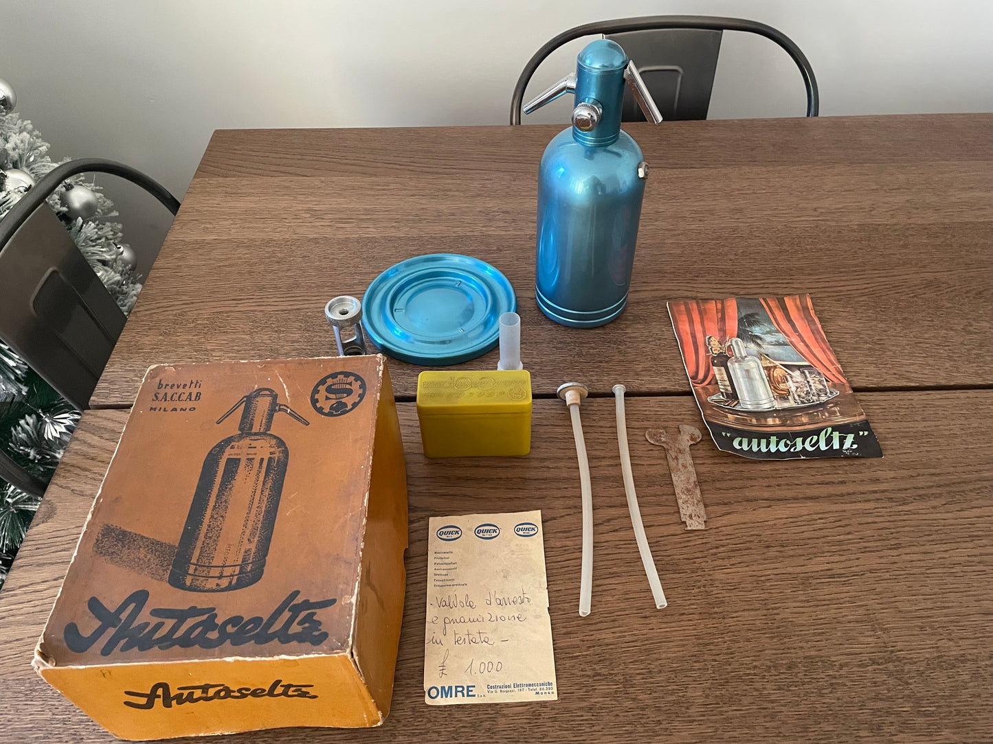 Seltz Sifone Autoseltz SACCAB Azzurro Design Sergio Asti Scatola Cartucce libretto istruzioni