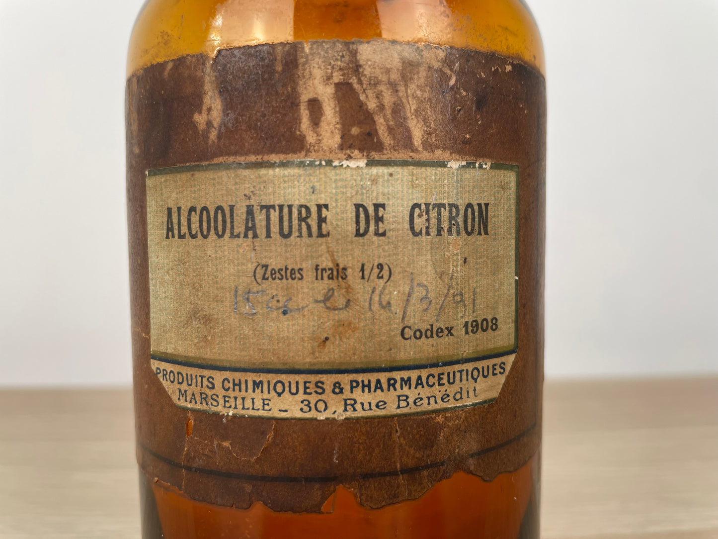 Antico Barattolo Flacone Da Farmacia Alcoolature De Citron Bottiglia Ambrata 800