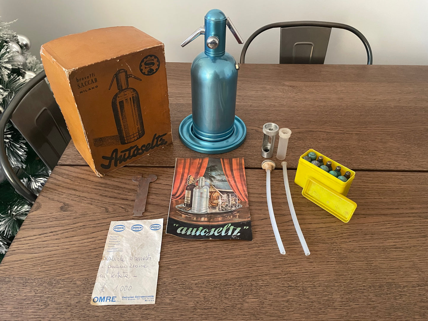 Seltz Sifone Autoseltz SACCAB Azzurro Design Sergio Asti Scatola Cartucce libretto istruzioni