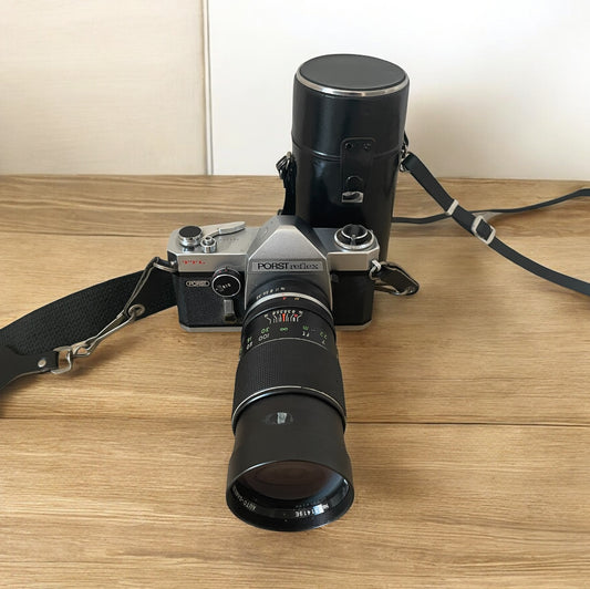 Fotocamera Porst TTL Reflex 35mm Epoca Vintage Obiettivo f=200 Auto Sankor Nero