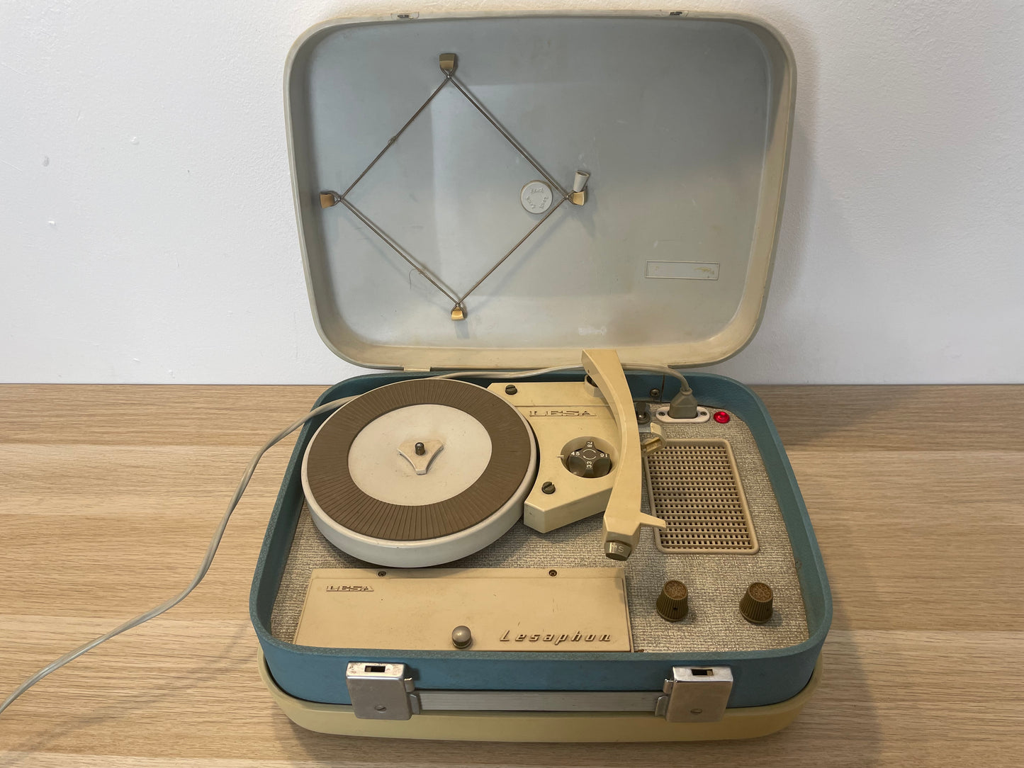 Fonovaligia Lesa LF 470 Vintage Epoca Anni 60 Per Pezzi Di Ricambio Grigia E Blu