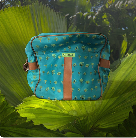 Borsa Tracolla Naj Oleari Vintage Tessuto Verde Stampa Palme Set Mare Spiaggia