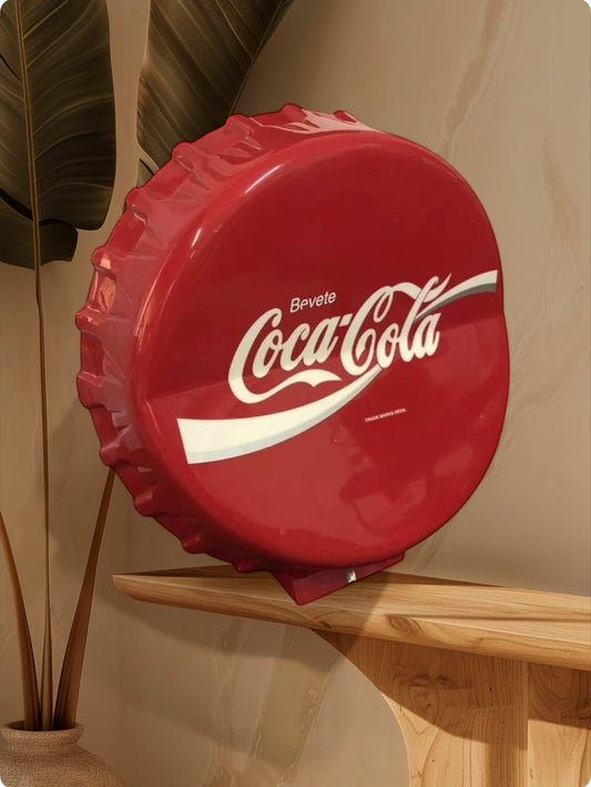 Insegna Coca Cola A Tappo Originale Rosso Con Base Appoggio Vintage Italiana