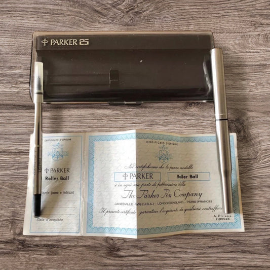 Penna Parker 25 Roller Ball Vintage Custodia Refil E Certificato Di Origine