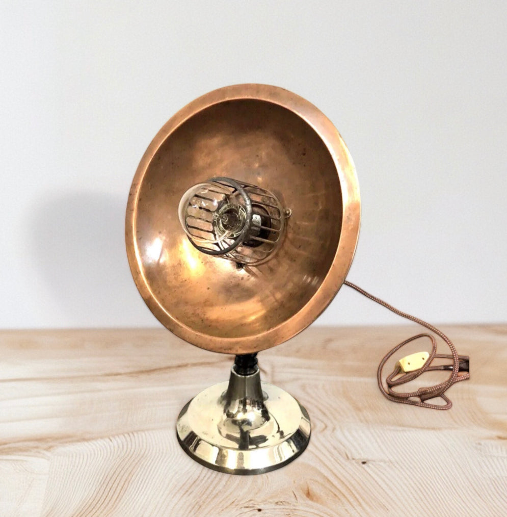 Antica Lampada Da Tavolo Stufa Radiante Vintage Epoca Metallo Rame Con Cavo
