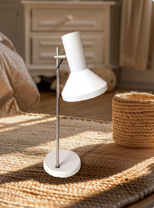 Lampada Da Tavolo Abat-jour Vintage In Metallo Stelo Base Epoca Colore Bianco