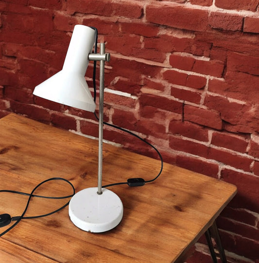 Lampada Da Tavolo Abat-jour Vintage In Metallo Stelo Base Epoca Colore Bianco