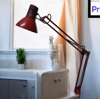 Lampada Snodabile Vintage Rimsa Industriale Ministeriale Officina Rosso Con Morsetto