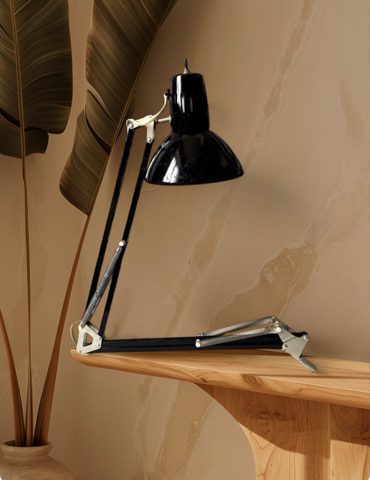 Lampada Da Tavolo Snodabile Vintage Metallo Industriale Ministeriale Colore Nero
