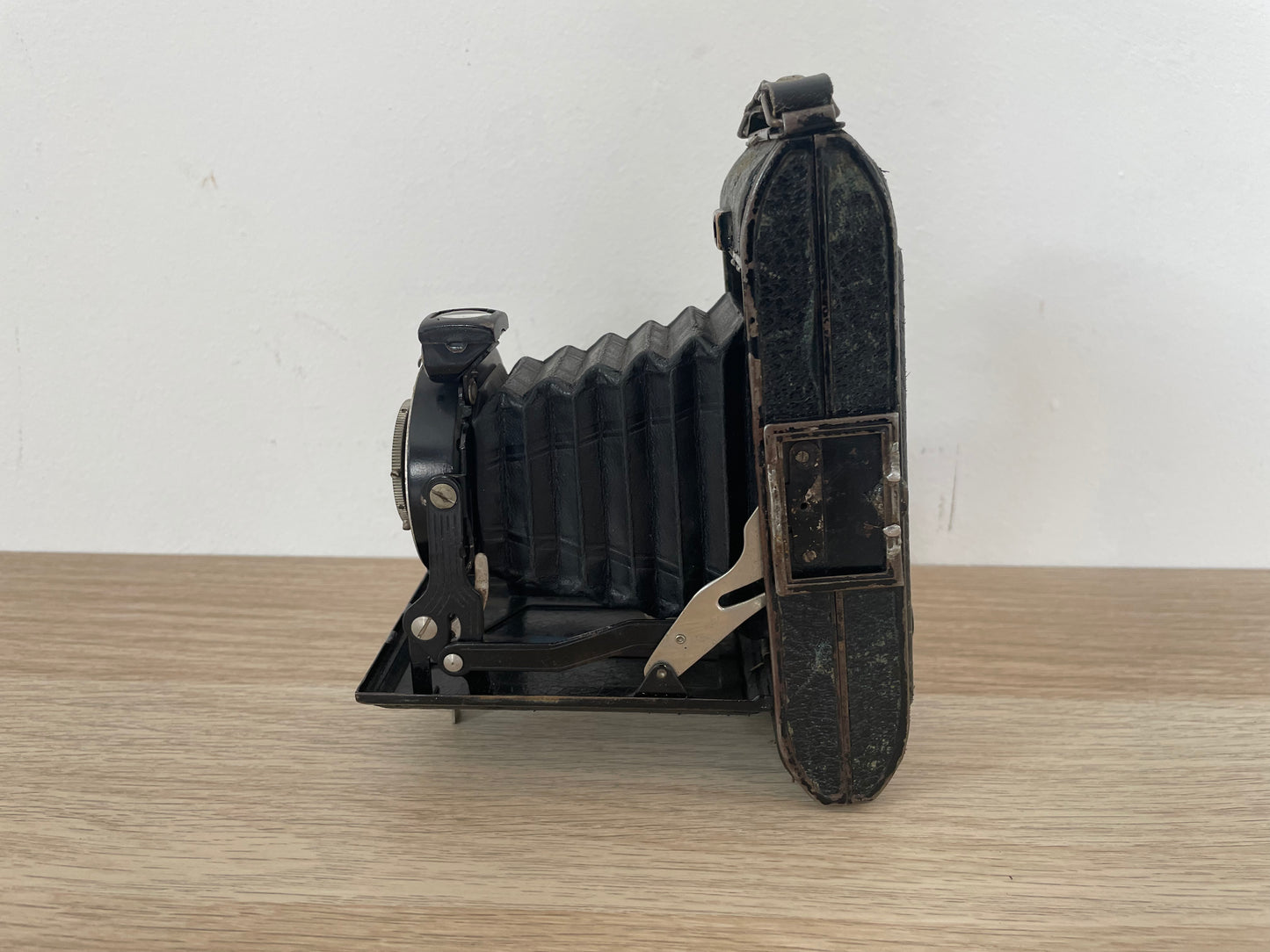 Antica Fotocamera A Soffietto Balda 6x9 Epoca Vintage Nera Con Custodia