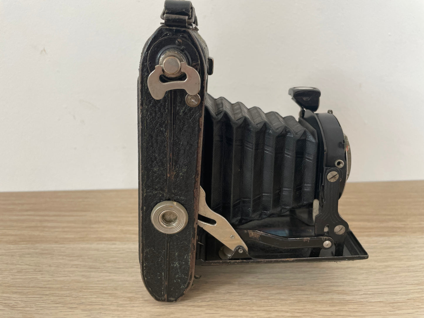Antica Fotocamera A Soffietto Balda 6x9 Epoca Vintage Nera Con Custodia