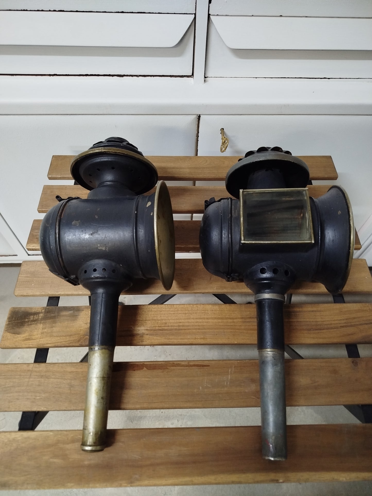 Due 2 Lanterne Da Carrozza Antiche Vintage Epoca Originali Metallo Fari A Candela