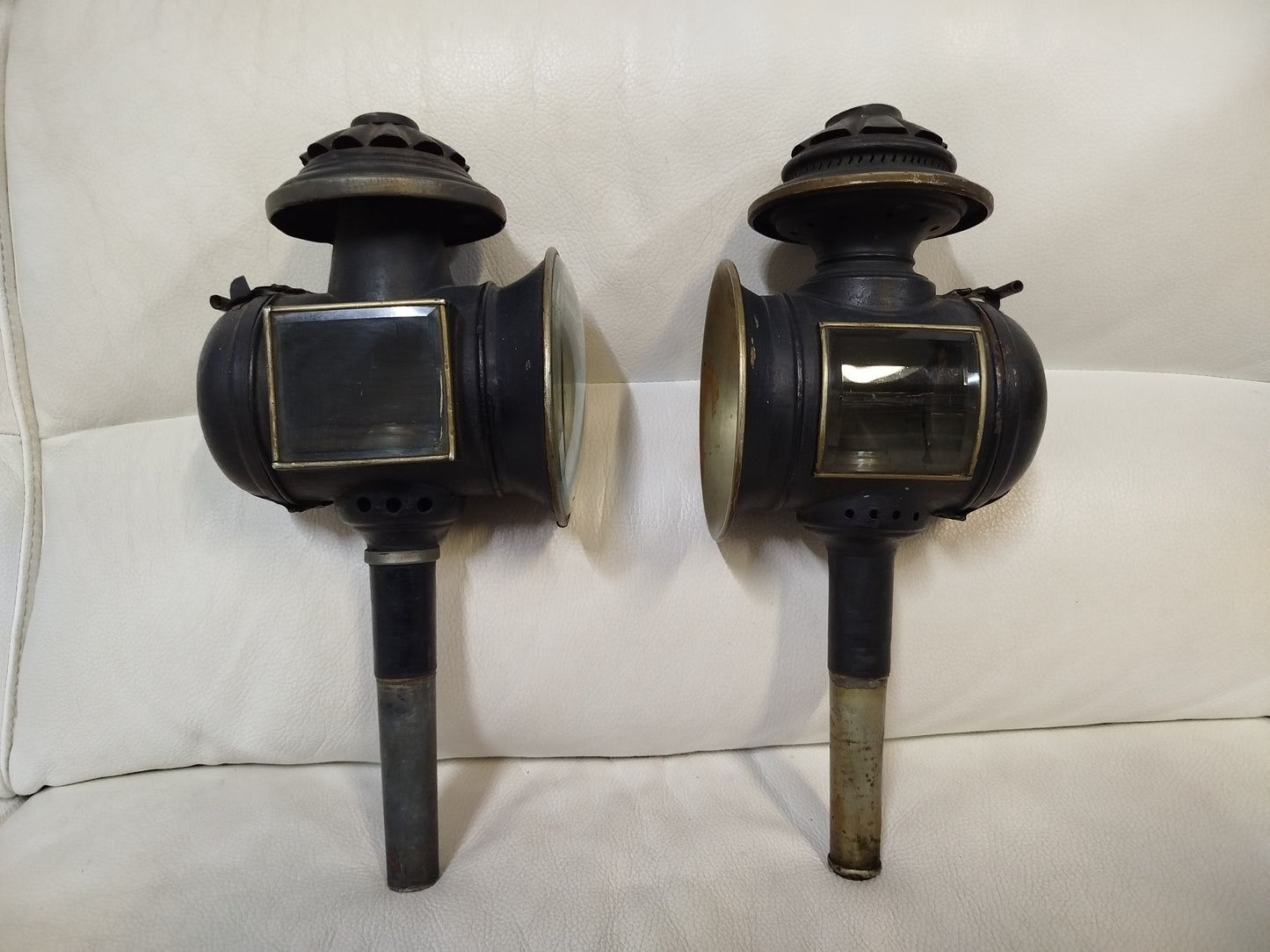 Due 2 Lanterne Da Carrozza Antiche Vintage Epoca Originali Metallo Fari A Candela