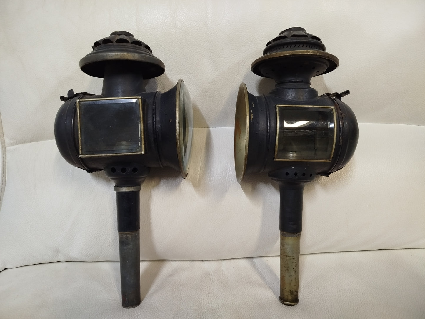 Due 2 Lanterne Da Carrozza Antiche Vintage Epoca Originali Metallo Fari A Candela