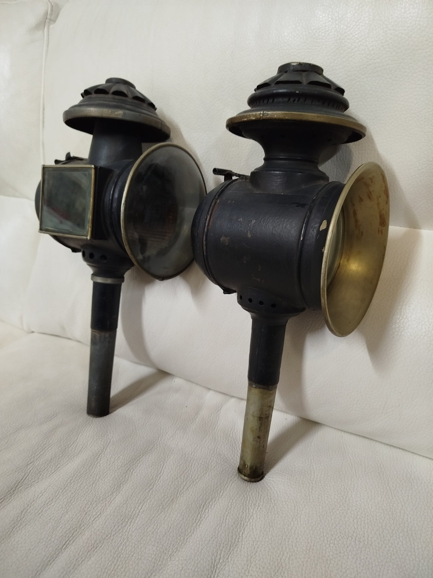 Due 2 Lanterne Da Carrozza Antiche Vintage Epoca Originali Metallo Fari A Candela