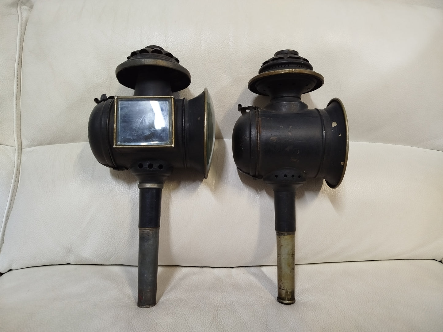 Due 2 Lanterne Da Carrozza Antiche Vintage Epoca Originali Metallo Fari A Candela