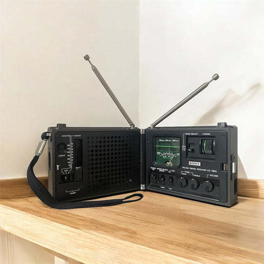 Radio Portatile Sony ICF 7800 Am Fm Vintage Anni 70 Made In Japan Nero Antenna