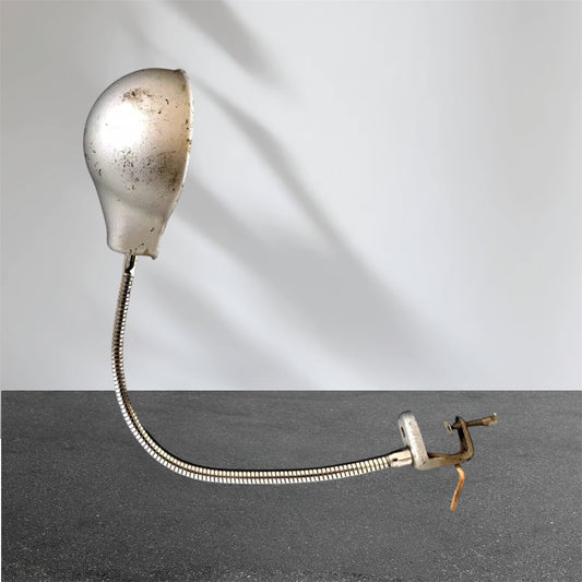 Lampada Snodabile Vintage Con Morsetto Industriale Ministeriale Officina Argento
