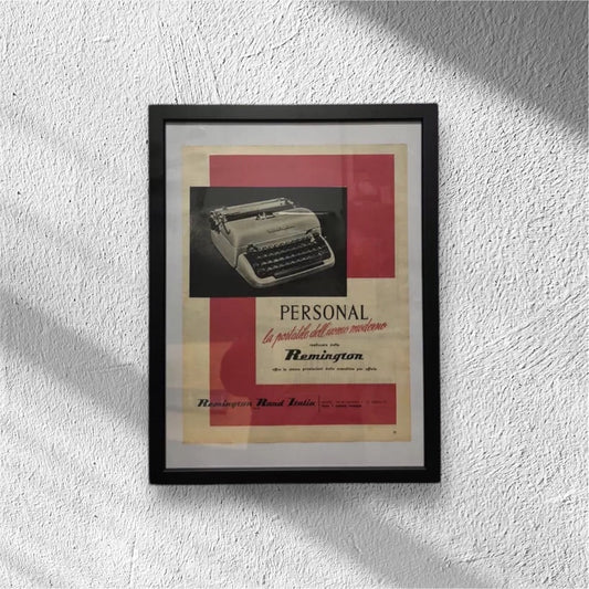 Quadro Pubblicità Remington Macchina Per Scrivere Da Rivista Epoca Anno 1954