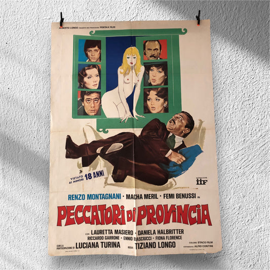 Manifesto Da Cinema Originale Film “Peccatori Di Provincia” con Renzo Montagnani, Anno 1976 Locandina 140x100