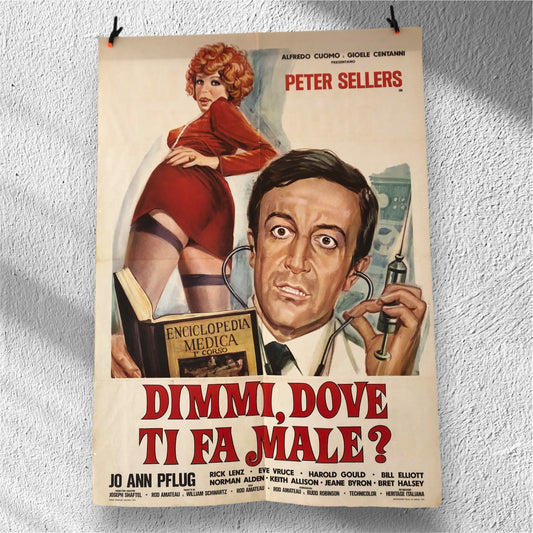 Manifesto Da Cinema Originale del Film "Dimmi, Dove Ti Fa Male?", Anno 1974, con Peter Sellers, misure 140x100