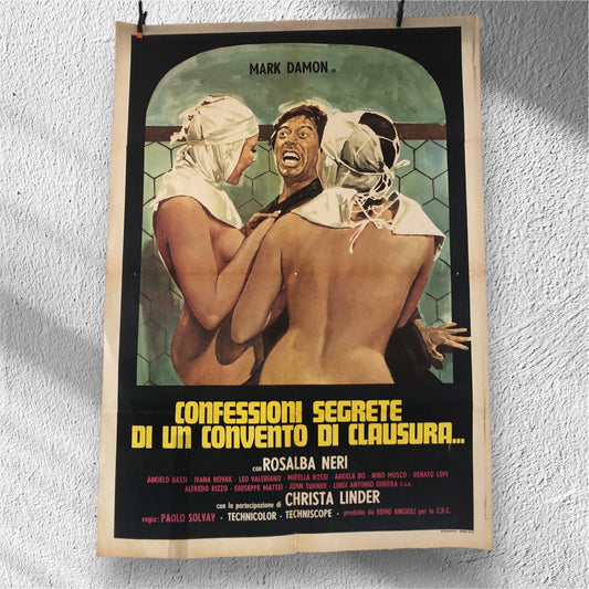 Manifesto Da Cinema Originale Film "Confessioni Segrete Di Un Convento Di Clausura", Anno 1973, misure 140x100