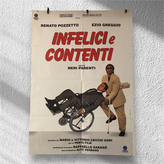 Manifesto Da Cinema Originale Film "Infelici E Contenti", Anno 1992, Locandina misure 140x100