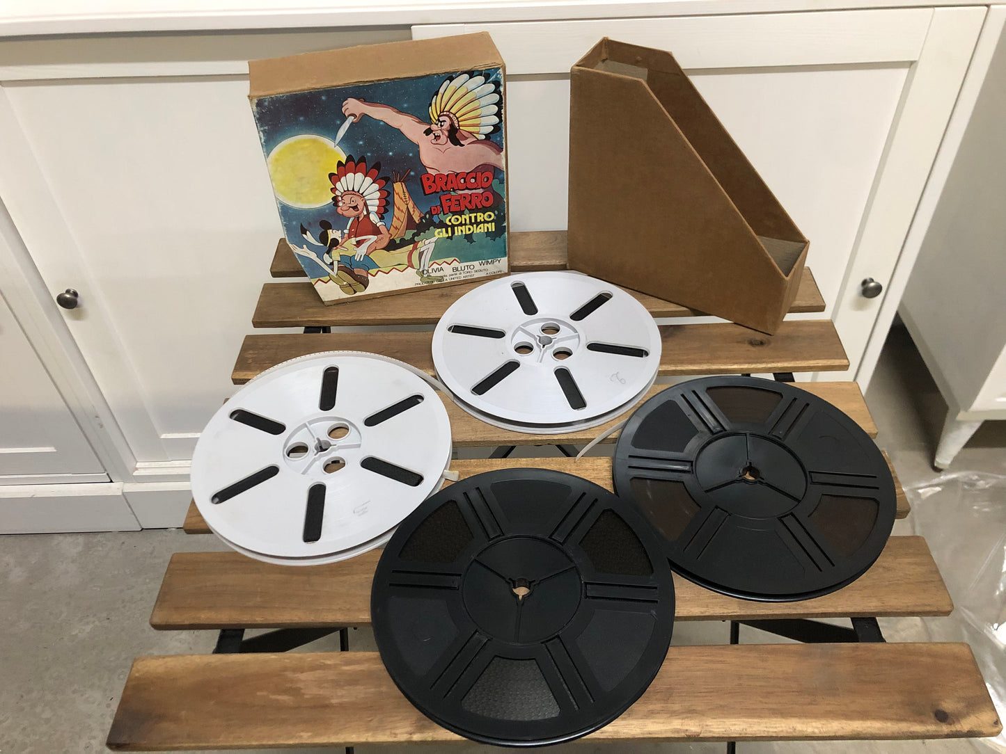 Cofanetto 4 Pellicole Super 8 Cartone Animato Braccio Di Ferro Contro Gli Indiani Vintage Film
