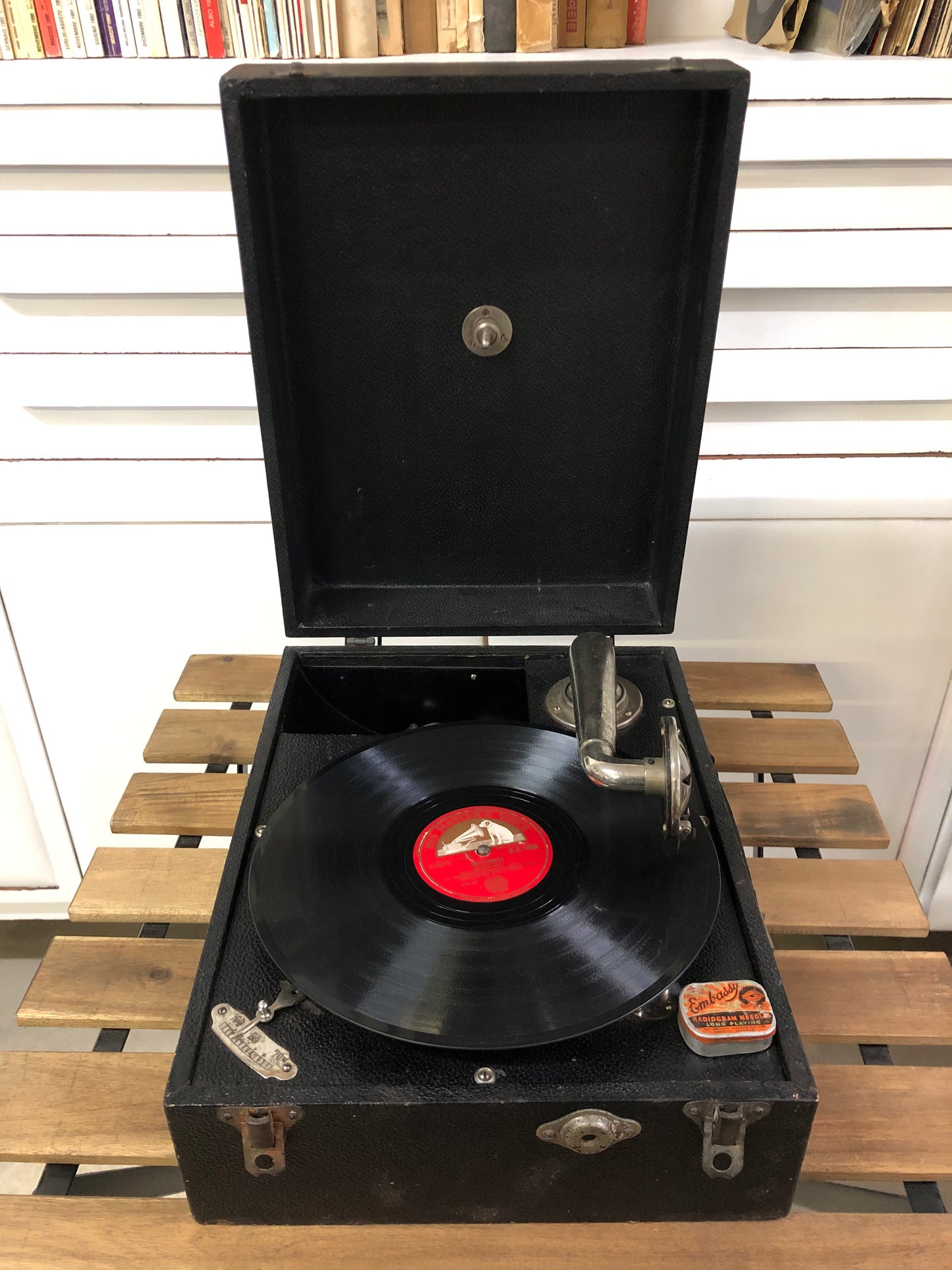 Antico Grammofono Portatile Da PicNic Vintage Epoca Anni 50 Nero Per Dischi 78