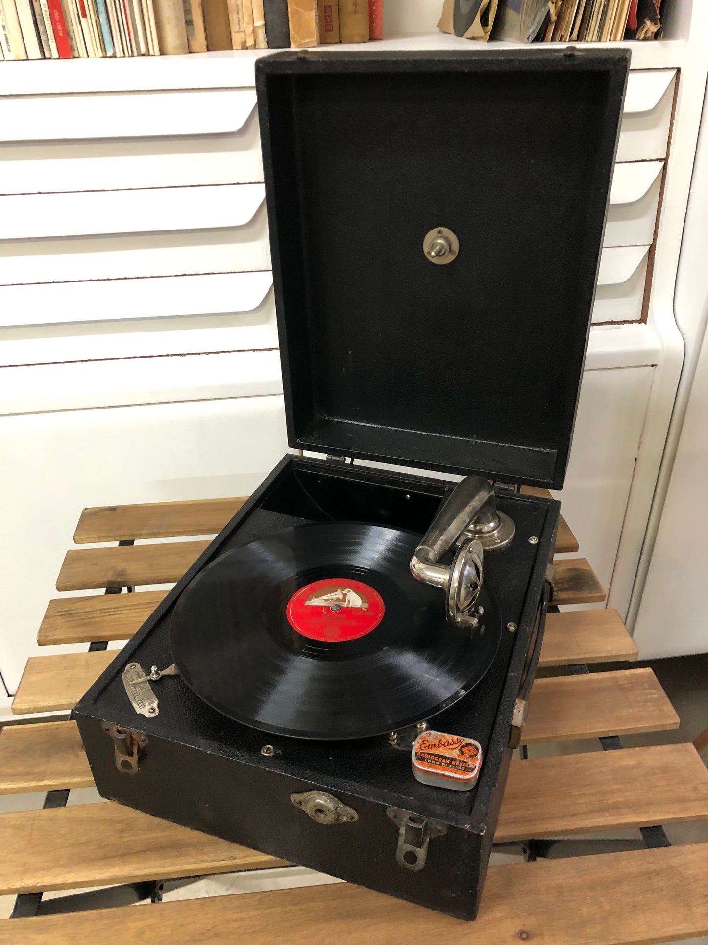 Antico Grammofono Portatile Da PicNic Vintage Epoca Anni 50 Nero Per Dischi 78