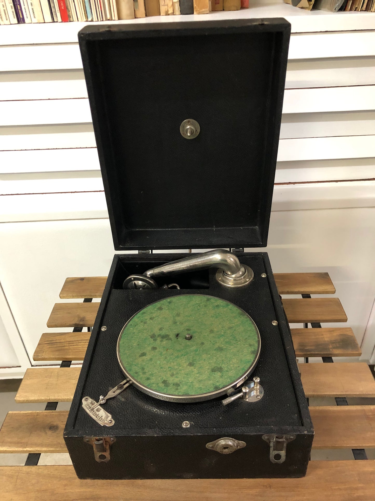 Antico Grammofono Portatile Da PicNic Vintage Epoca Anni 50 Nero Per Dischi 78