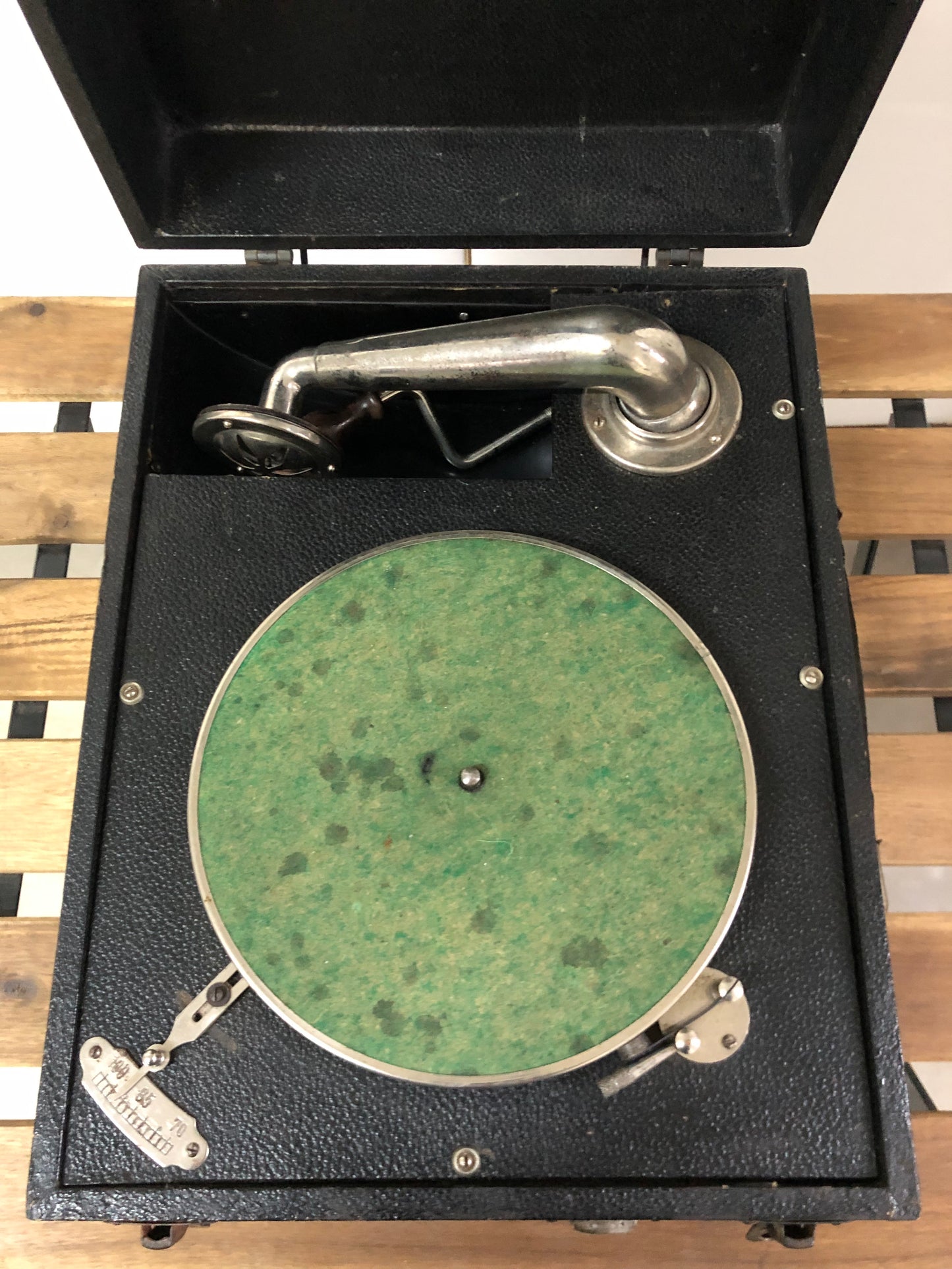 Antico Grammofono Portatile Da PicNic Vintage Epoca Anni 50 Nero Per Dischi 78