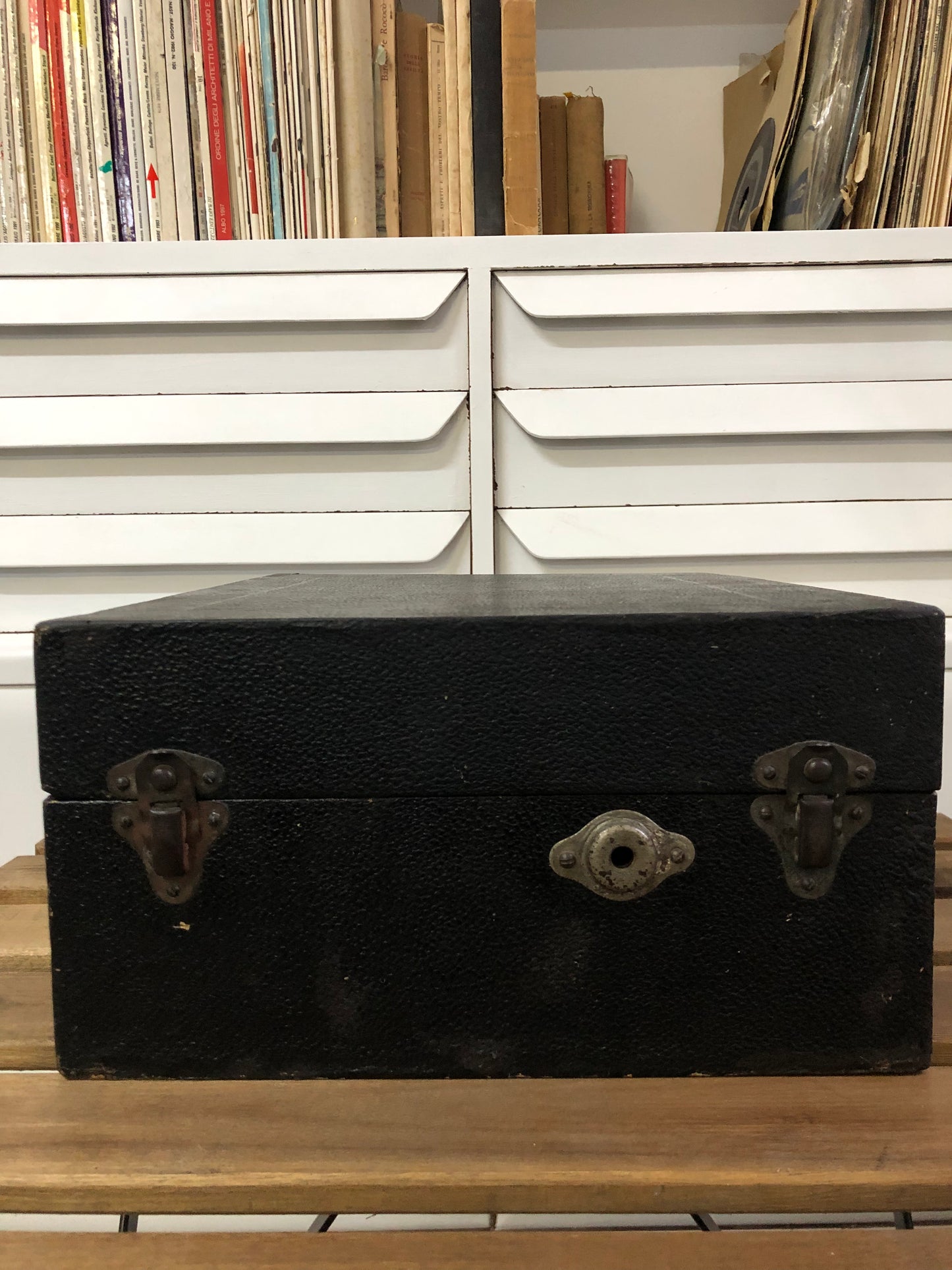 Antico Grammofono Portatile Da PicNic Vintage Epoca Anni 50 Nero Per Dischi 78