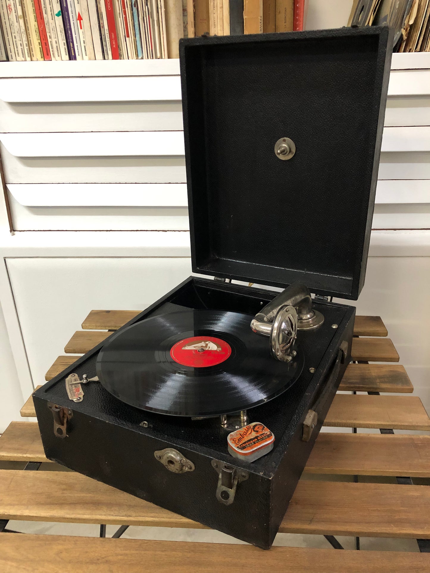 Antico Grammofono Portatile Da PicNic Vintage Epoca Anni 50 Nero Per Dischi 78