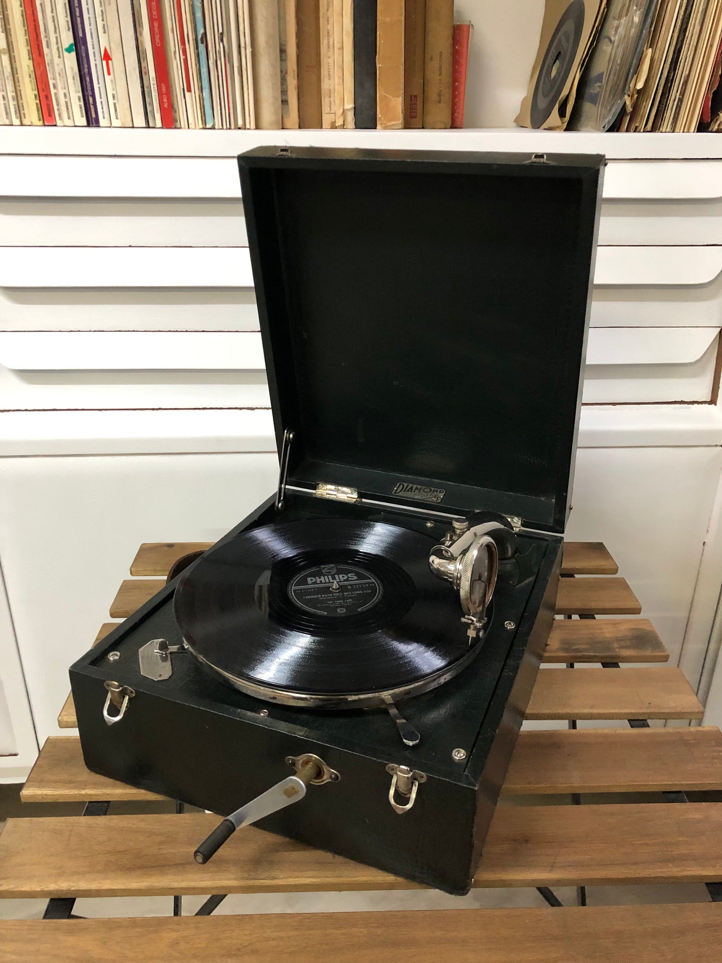 Grammofono Antico Portatile Da PicNic Vintage Epoca Diamond Pathe Nero 78 giri