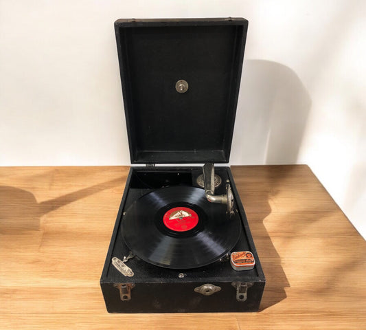 Antico Grammofono Portatile Da PicNic Vintage Epoca Anni 50 Nero Per Dischi 78