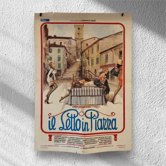 Manifesto Cinema Originale "Il Letto In Piazza" Film Anno 1976 Locandina 140x100