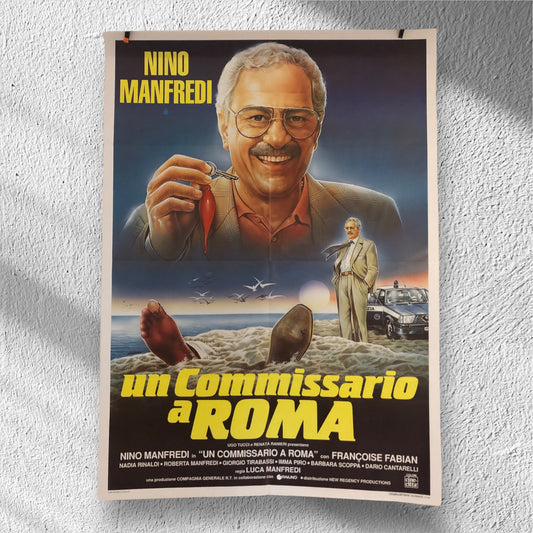 Manifesto Cinema Originale del Film "Un Commissario A Roma", anno 1992, Locandina 140x100 con Nino Manfredi
